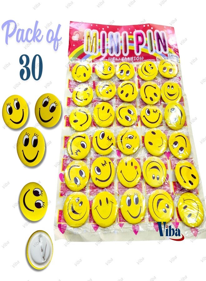 VIBA® Mini Smiley Badge with Pin - 4.4cm Metal Brooch for Kids | Birthday Return Gift, Classroom Rewards, Party Favor, Unisex Goodie Bag Fillers (Pack of 30) - Image 2